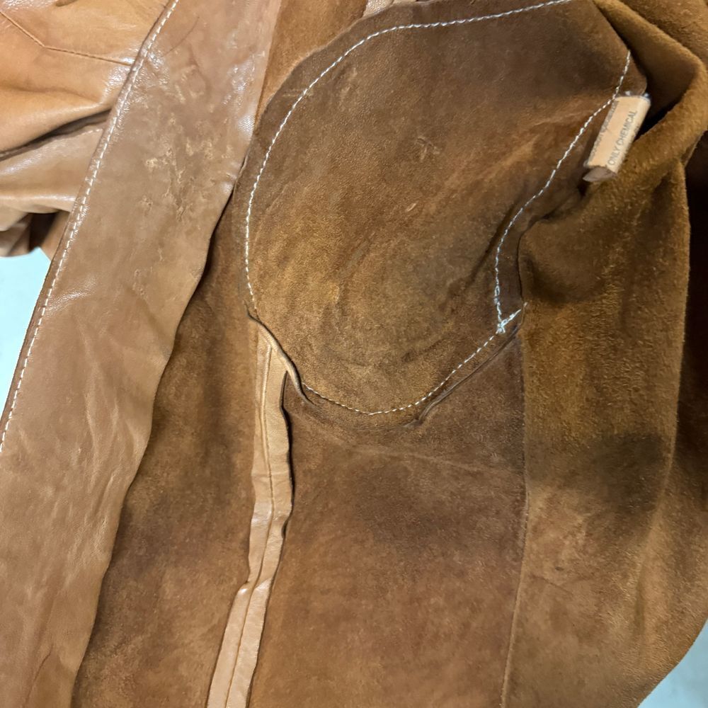 Blur Vintage‎ Tan Leather Long Coat Button Front Collared Trench Style O… - Picture 8 of 10